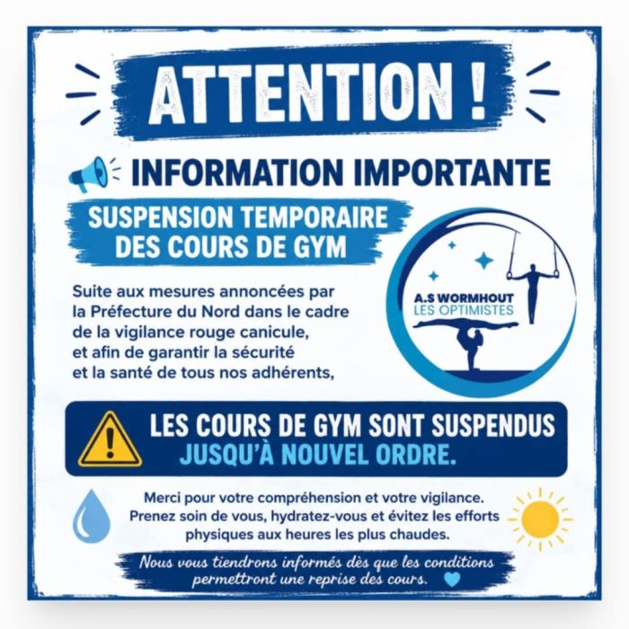 Les cours de gym sont suspendus jusqu'à nouvel ordre